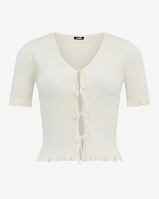 Tie Front Cutout Short Sleeve Sweater