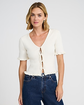 Tie Front Cutout Short Sleeve Sweater