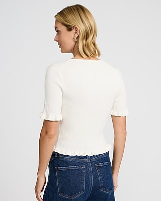 Tie Front Cutout Short Sleeve Sweater