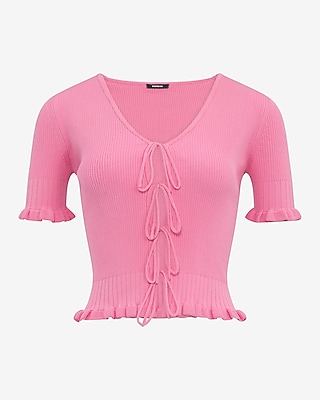 Tie Front Cutout Short Sleeve Sweater
