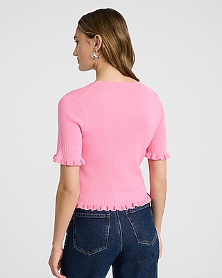 Tie Front Cutout Short Sleeve Sweater