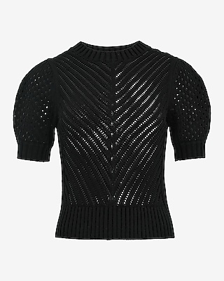 Cotton Open Stitch Crew Neck Short Sleeve Sweater