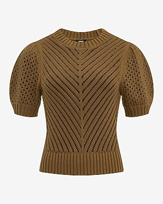 Cotton Open Stitch Crew Neck Short Sleeve Sweater