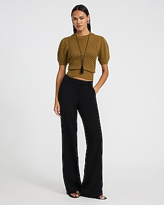 Cotton Open Stitch Crew Neck Short Sleeve Sweater