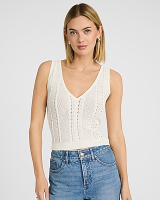 Textured Pointelle V-Neck Sweater Tank