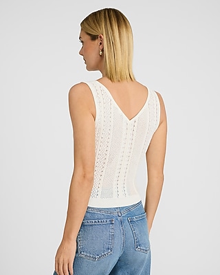 Textured Pointelle V-Neck Sweater Tank