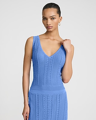 Textured Pointelle V-Neck Sweater Tank