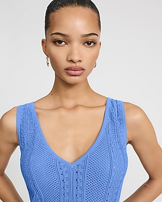 Textured Pointelle V-Neck Sweater Tank