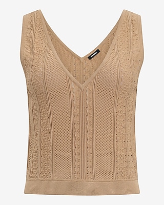Textured Pointelle V-Neck Sweater Tank