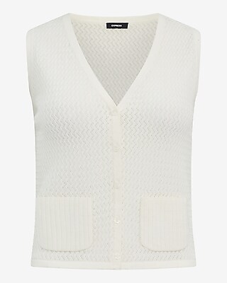 Open Stitch V-Neck Button Front Sweater Vest