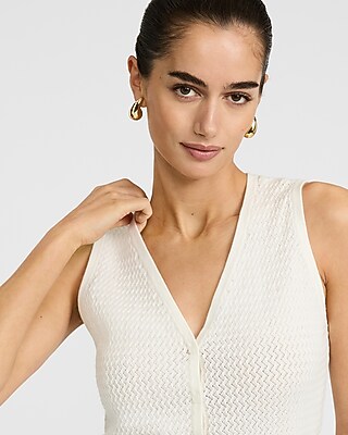 Open Stitch V-Neck Button Front Sweater Vest