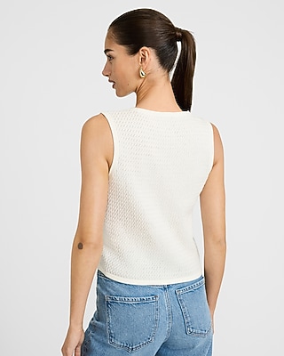 Open Stitch V-Neck Button Front Sweater Vest