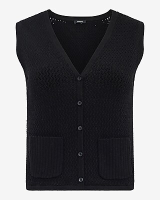 Open Stitch V-Neck Button Front Sweater Vest - image 5