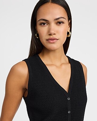Open Stitch V-Neck Button Front Sweater Vest - image 2