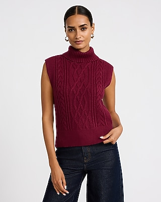 Cable Knit Turtleneck Sleeveless Sweater | Express
