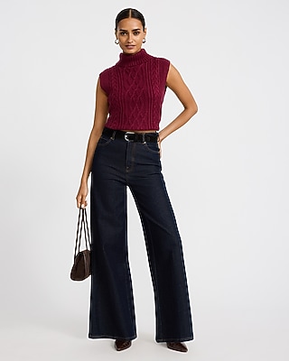 Cable Knit Turtleneck Sleeveless Sweater | Express