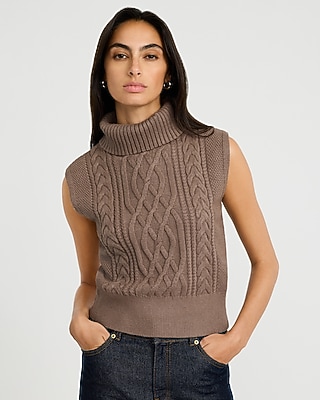 Cable Knit Turtleneck Sleeveless Sweater