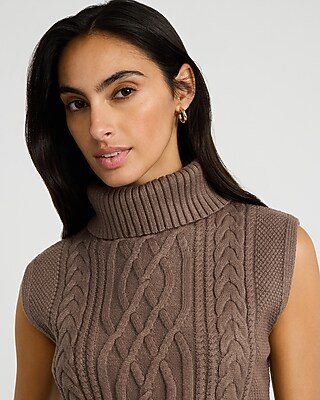 Cable Knit Turtleneck Sleeveless Sweater