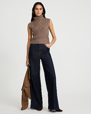 Cable Knit Turtleneck Sleeveless Sweater