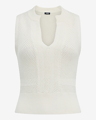 Cotton Textured Notch Crew Neck Sweater Tank