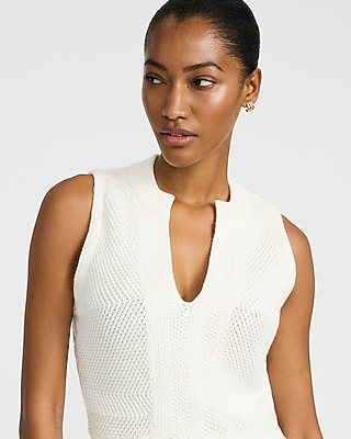 Cotton Textured Notch Crew Neck Sweater Tank