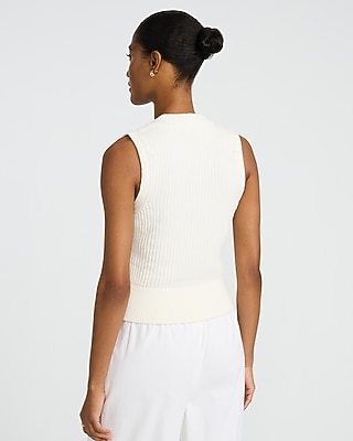 Cotton Textured Notch Crew Neck Sweater Tank