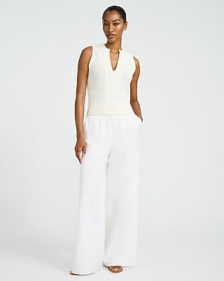 Cotton Textured Notch Crew Neck Sweater Tank