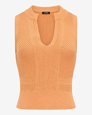 Cotton Textured Notch Crew Neck Sweater Tank