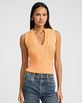 Cotton Textured Notch Crew Neck Sweater Tank