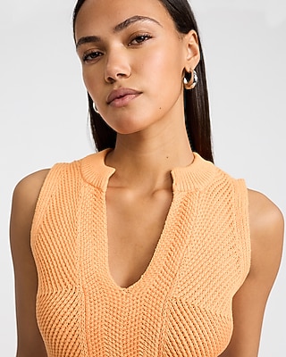 Cotton Textured Notch Crew Neck Sweater Tank