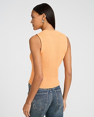 Cotton Textured Notch Crew Neck Sweater Tank