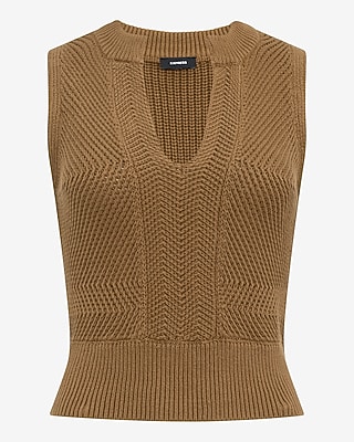 Cotton Textured Notch Crew Neck Sweater Tank