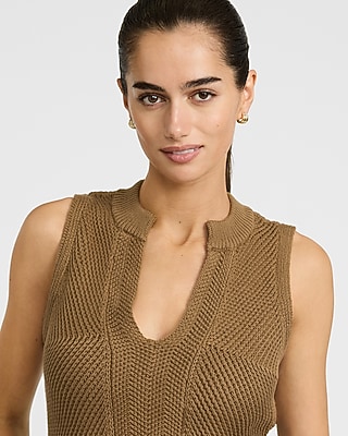 Cotton Textured Notch Crew Neck Sweater Tank | Express