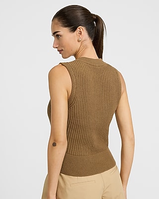 Cotton Textured Notch Crew Neck Sweater Tank