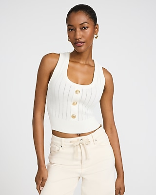 Scoop Neck Novelty Button Sweater Tank