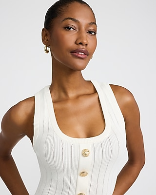 Scoop Neck Novelty Button Sweater Tank