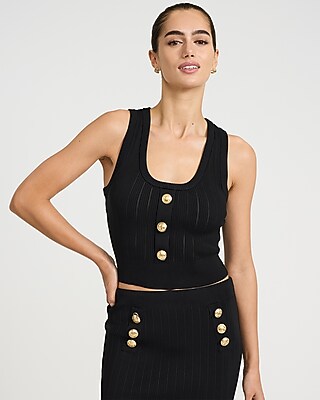 Scoop Neck Novelty Button Sweater Tank
