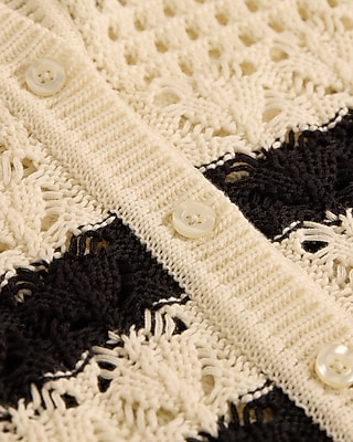 Striped Open Stitch Crochet Short Sleeve Sweater Polo