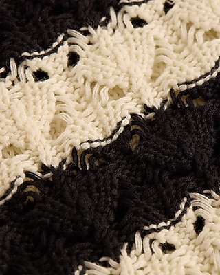 Striped Open Stitch Crochet Short Sleeve Sweater Polo