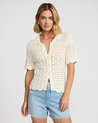 Open Stitch Crochet Short Sleeve Cardigan