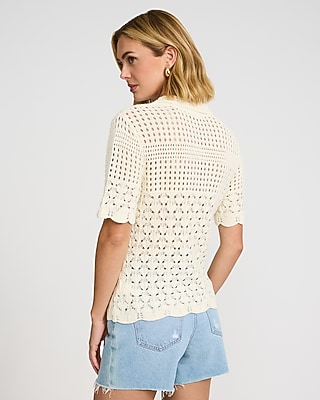 Open Stitch Crochet Short Sleeve Cardigan