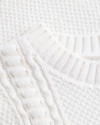 Cotton Textured Crew Neck Puff Sleeve Sweater