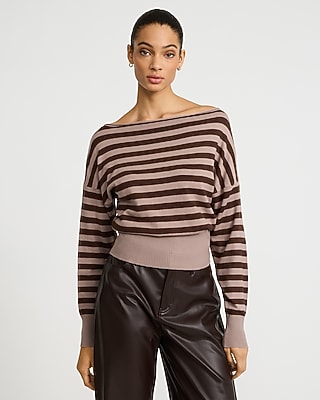 Striped Boat Neck Banded Bottom Sweater