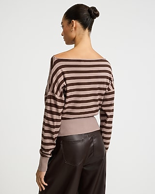 Striped Boat Neck Banded Bottom Sweater