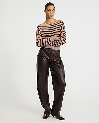 Striped Boat Neck Banded Bottom Sweater
