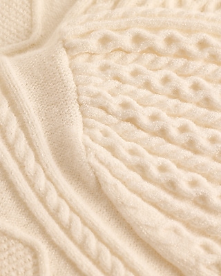 Cable Knit Crew Neck Puff Sleeve Sweater