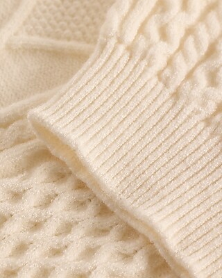 Cable Knit Crew Neck Puff Sleeve Sweater