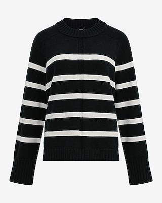Plush Airy Soft Striped Crew Neck Wide Sleeve Sweater