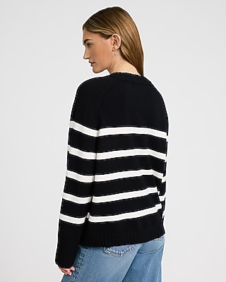 Plush Airy Soft Striped Crew Neck Wide Sleeve Sweater