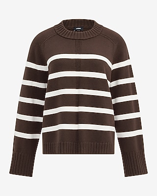 Plush Airy Soft Striped Crew Neck Wide Sleeve Sweater